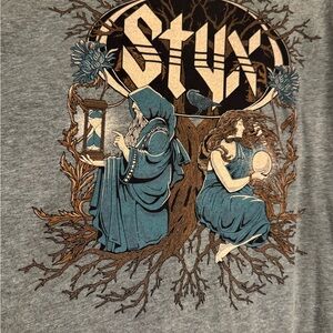 Styx Graphic Band Tee in Teal and Brown